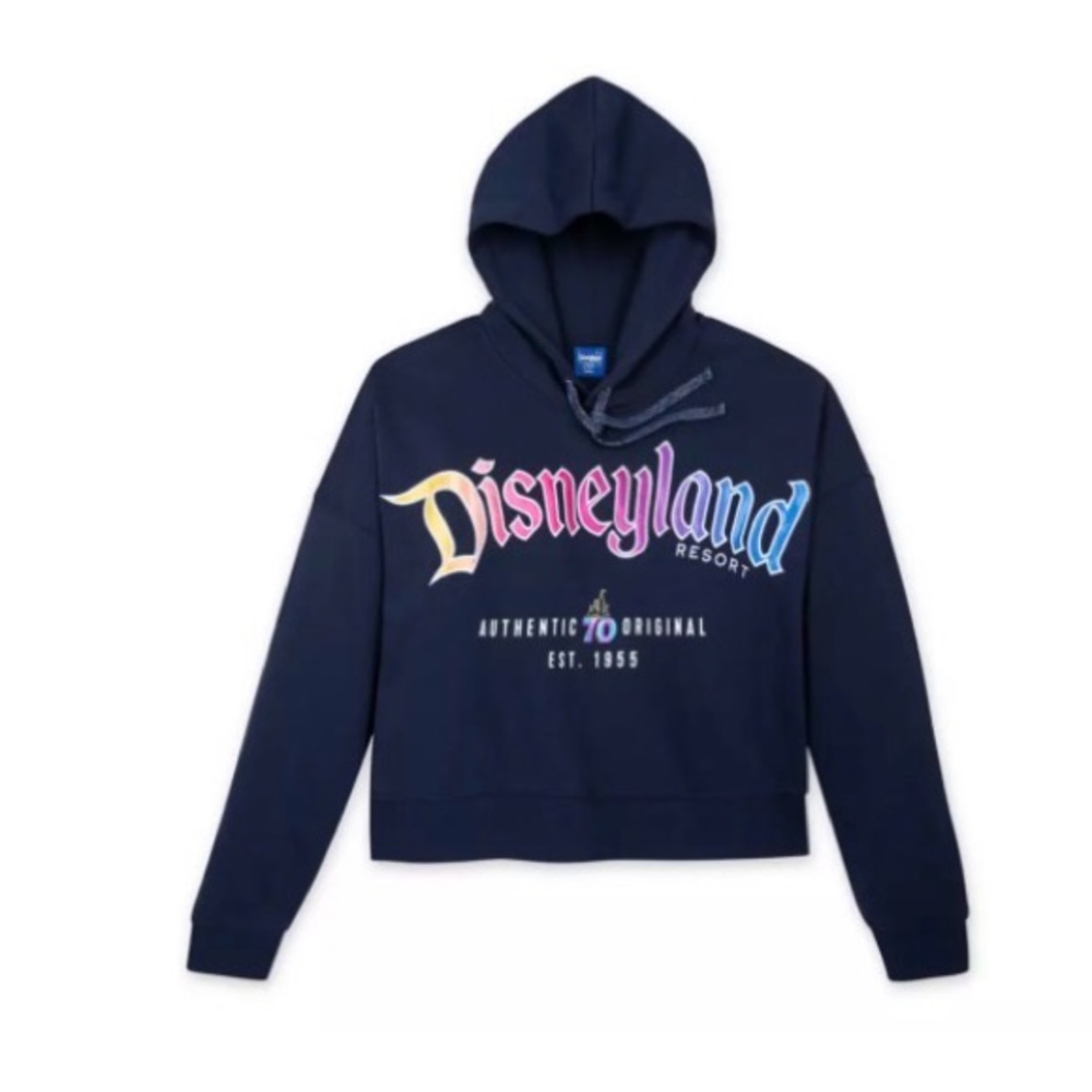 Disneyland 70th Anniversary Navy Embroidered Cropped Hoodie - Med - EUC